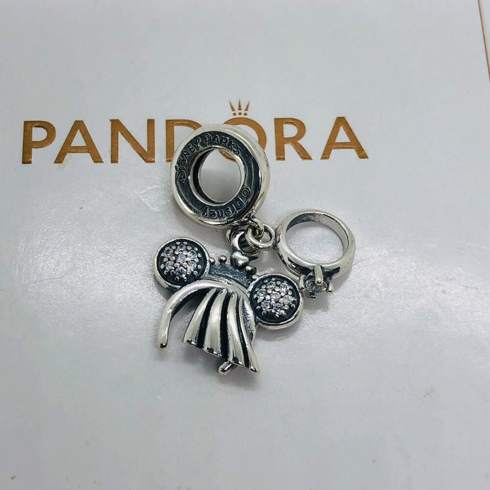 ✨🔥Disney Parks Pandora Disney Bride Minnie Ears Headband Ring Charm